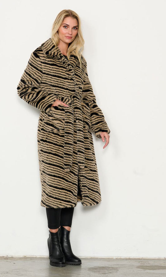 ZEB- Stripe Fur Coat