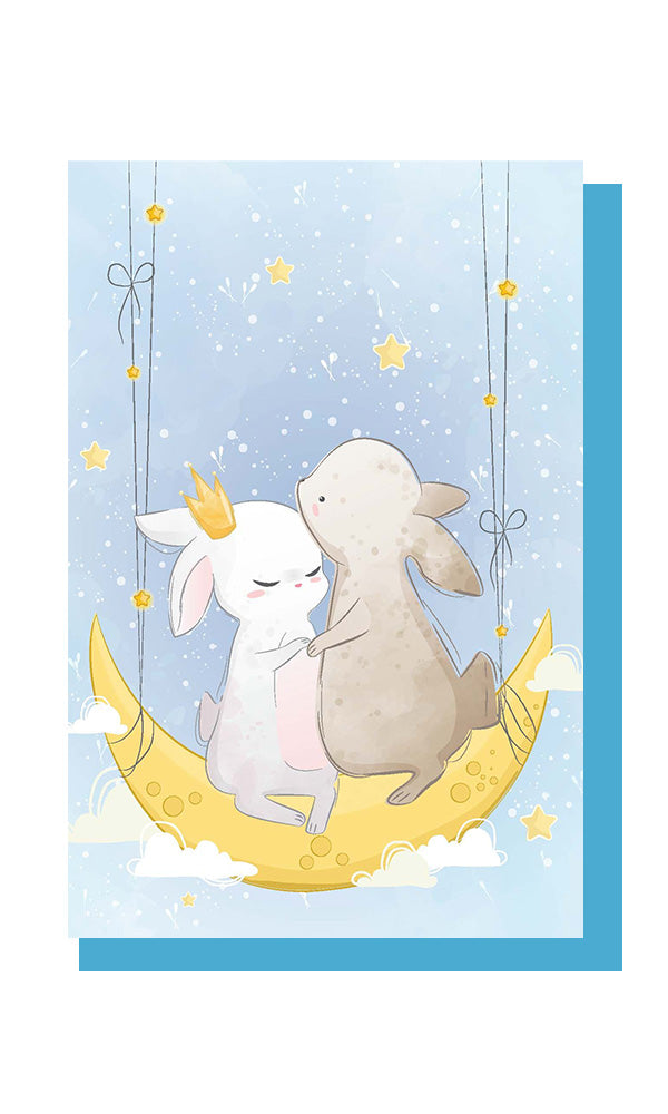 Analyzing image     DIVER  600 × 1000px  AUSTRALIAN MADE GREETING CARD BUNNIES OVER THE MOON