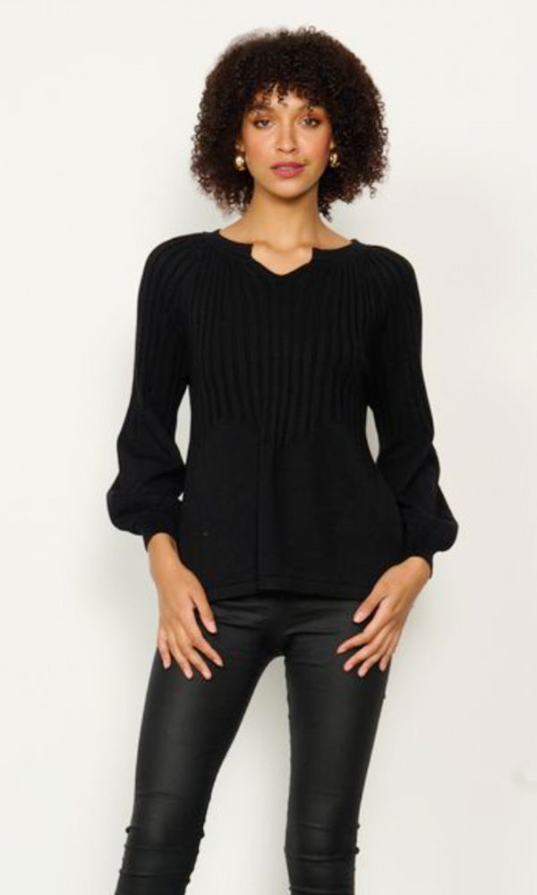 CZ758 CAJU RIBBED BELL SLEEVE TOP BLACK