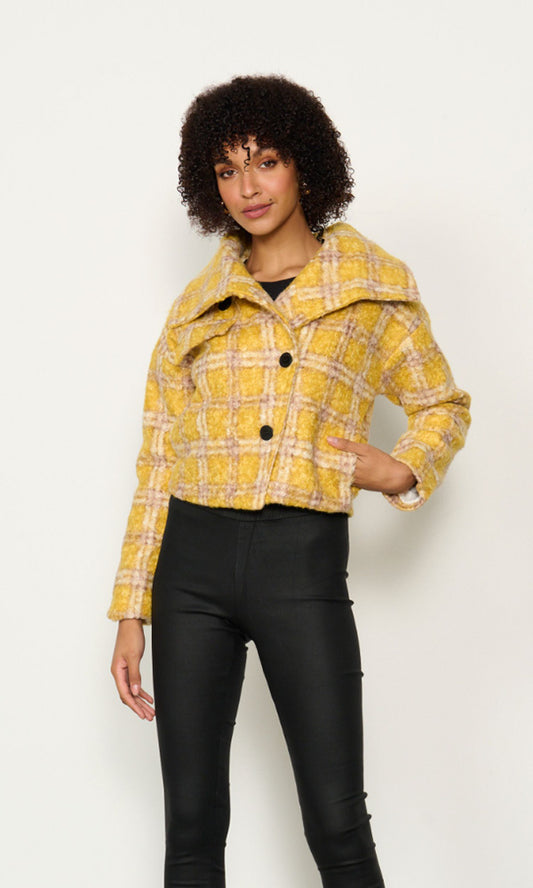 CAJU PLAID JACKET BIG COLLAR YELLOW