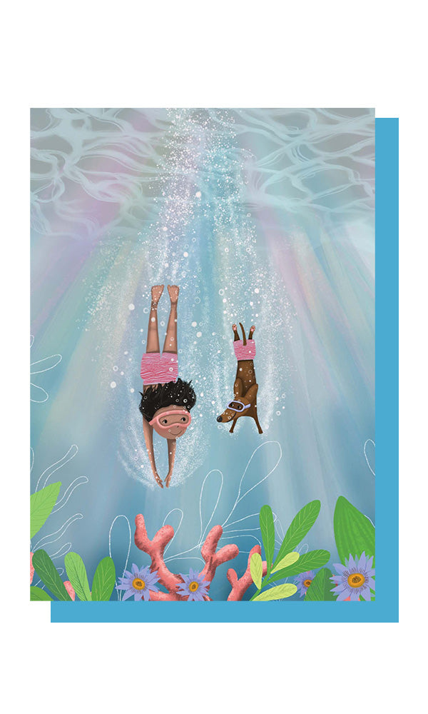 AUSTRALIAN MADE GREETING CARD BOY AND DOG DIVING