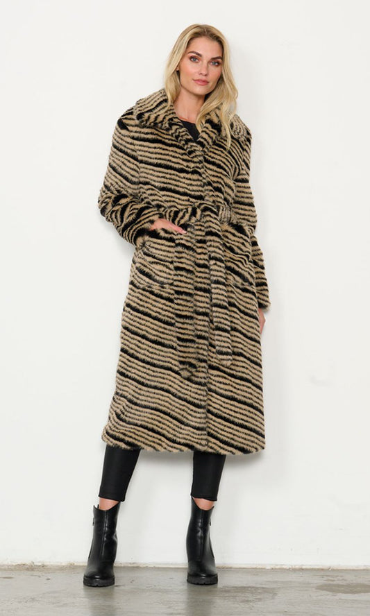 ZEB- Stripe Fur Coat