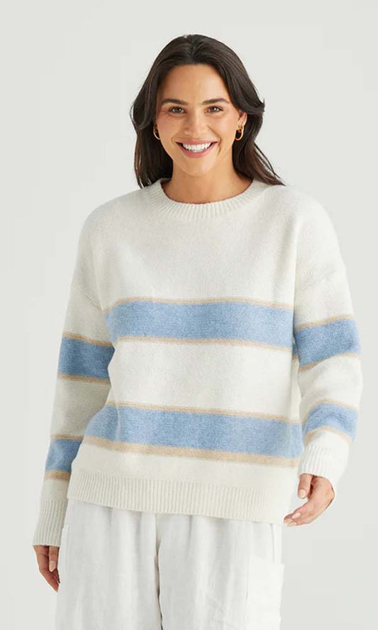 holiday overboard knit oat stripe