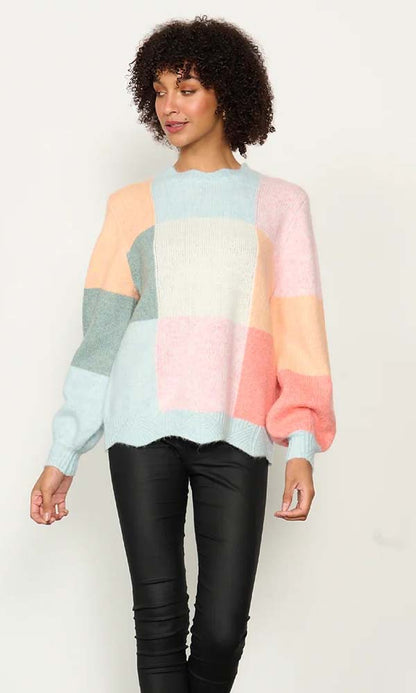 CAJU PATCHWORK JUMPER SCALLOP EDGE SKY