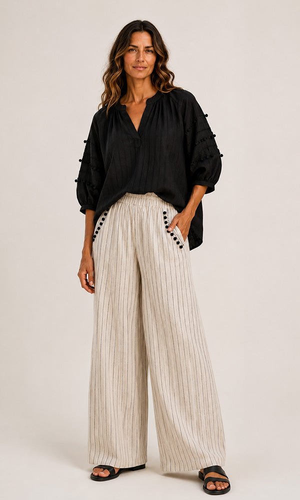 MOE- Stripe Embellished Pants