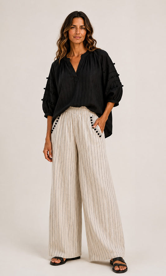 MOE- Stripe Embellished Pants