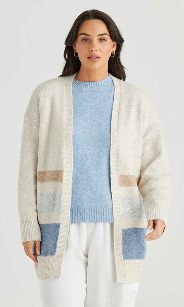 holiday on deck cardigan oat stripe